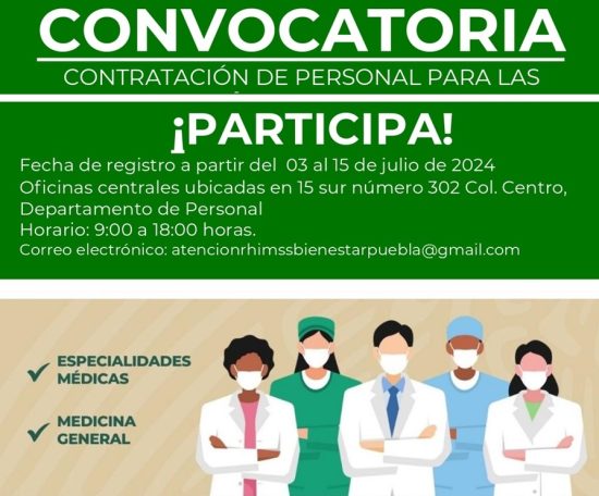 CONCOVATORIA MEDICOS IMSS BIENESTAR PUEBLA